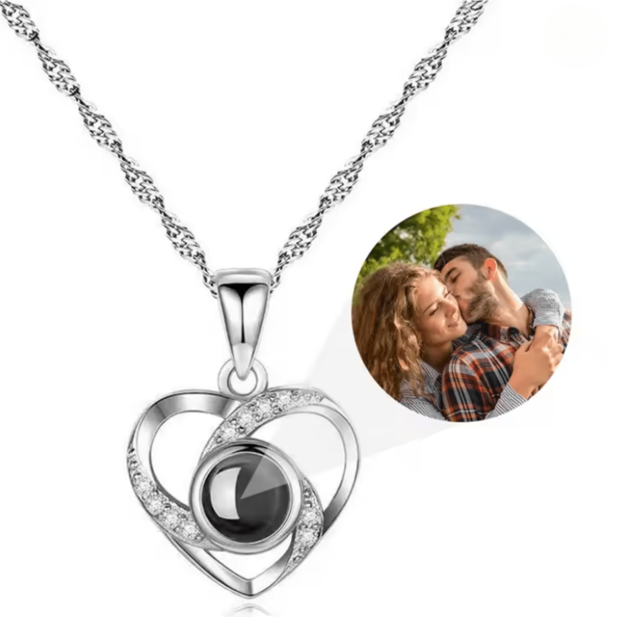 AuroraBond Custom Couple Image Photo Projection Pendant Necklace