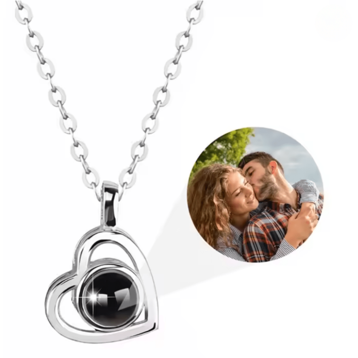 AuroraBond Custom Couple Image Photo Projection Pendant Necklace