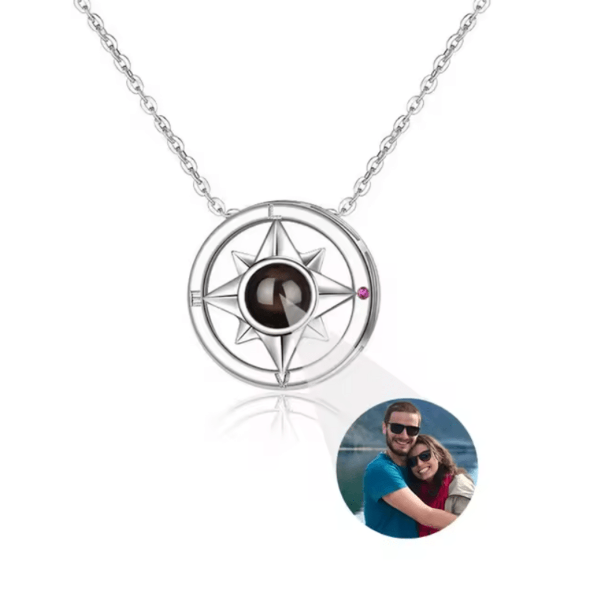 AuroraBond Custom Couple Image Photo Projection Pendant Necklace