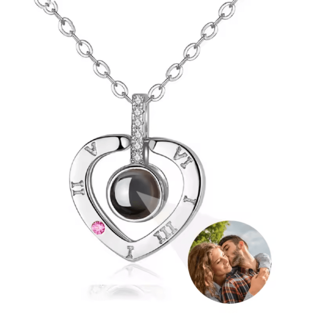 AuroraBond Custom Couple Image Photo Projection Pendant Necklace