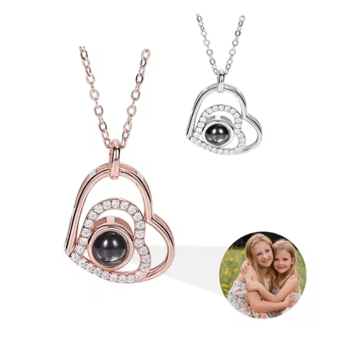 AuroraBond Custom Couple Image Photo Projection Pendant Necklace