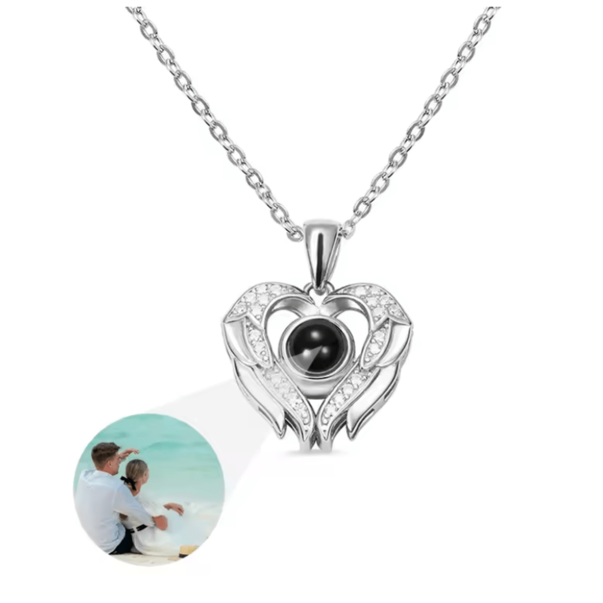 AuroraBond Custom Couple Image Photo Projection Pendant Necklace