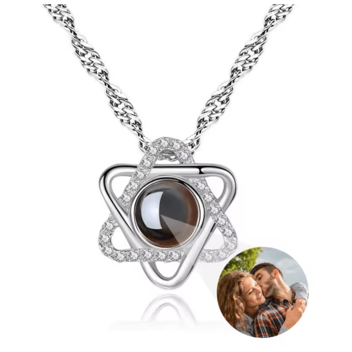 AuroraBond Custom Couple Image Photo Projection Pendant Necklace