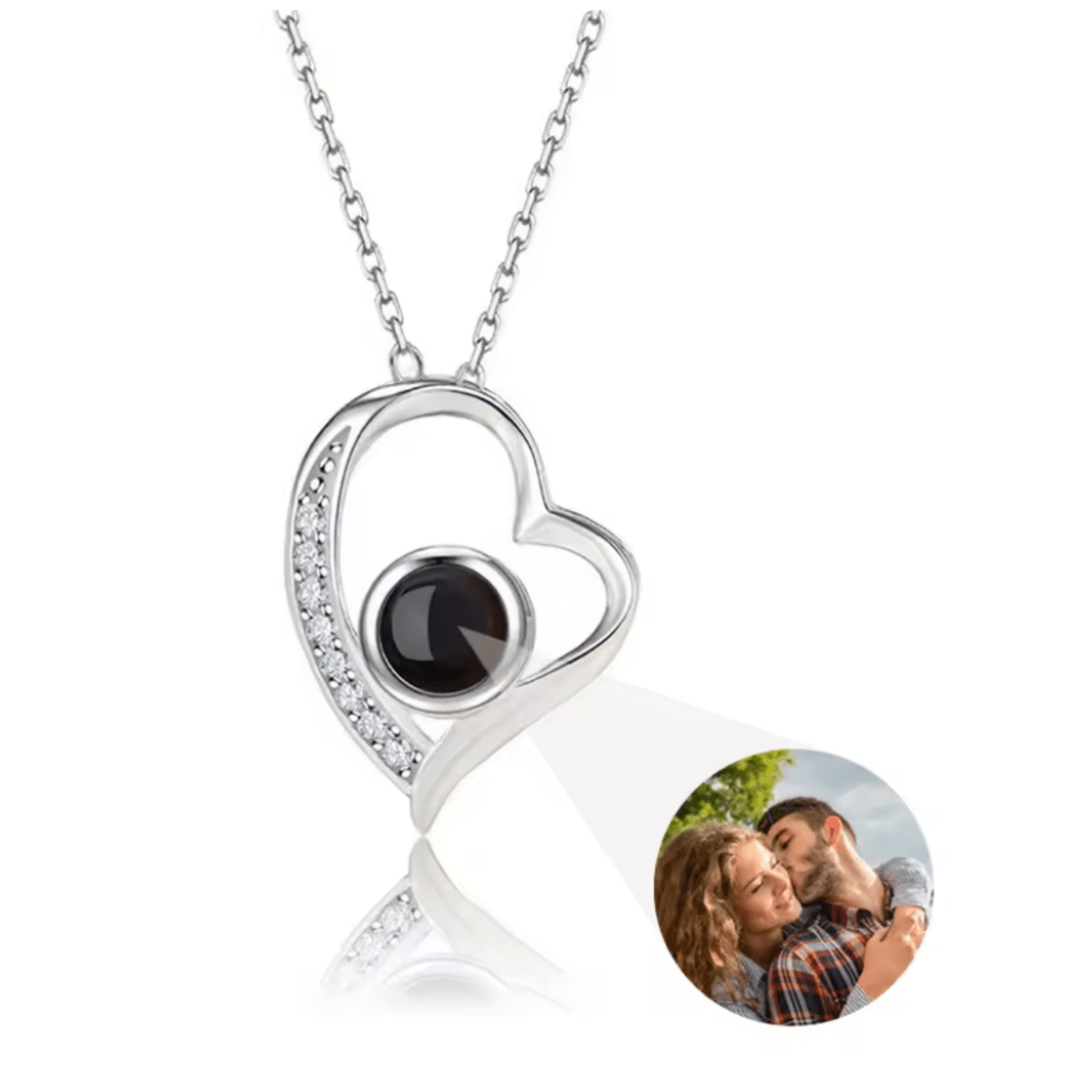 AuroraBond Custom Couple Image Photo Projection Pendant Necklace