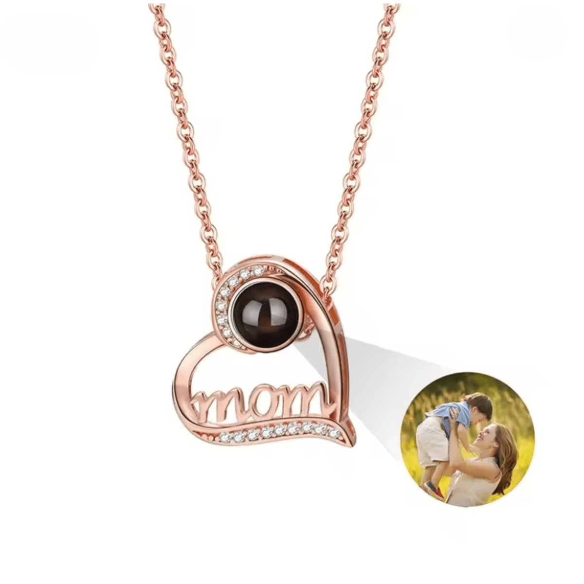 AuroraBond Custom Couple Image Photo Projection Pendant Necklace