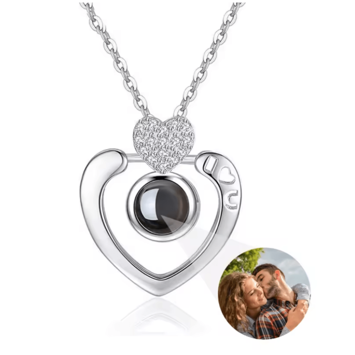 AuroraBond Custom Couple Image Photo Projection Pendant Necklace