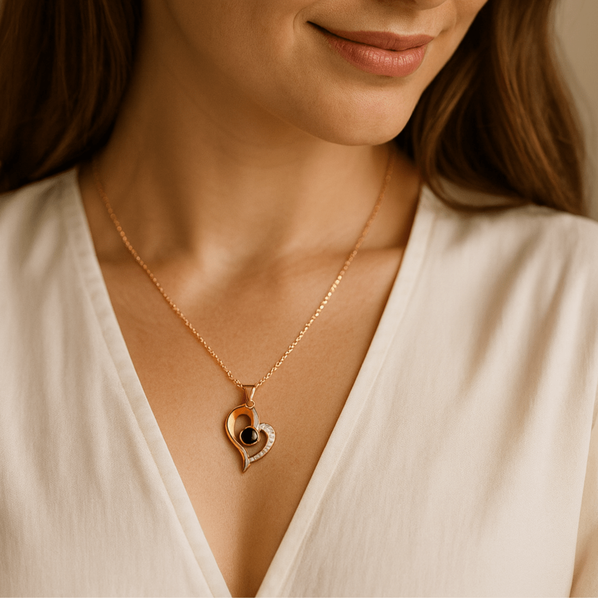 AuroraBond Custom Couple Image Photo Projection Pendant Necklace