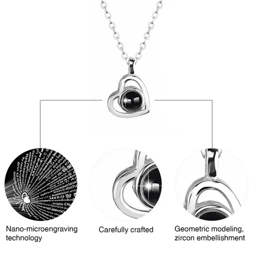 AuroraBond Custom Couple Image Photo Projection Pendant Necklace
