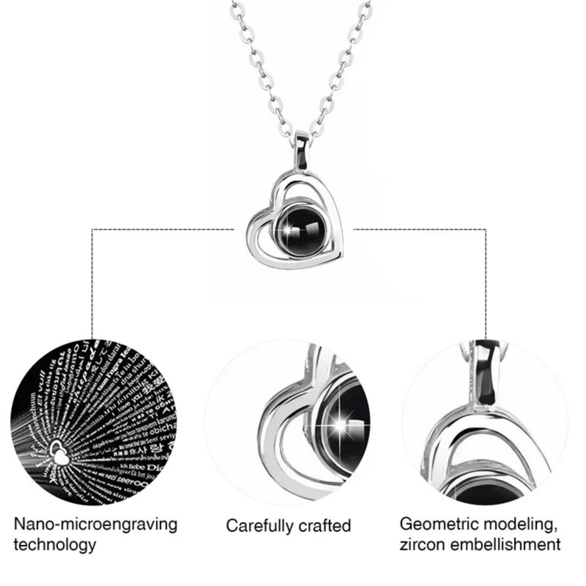 AuroraBond Custom Couple Image Photo Projection Pendant Necklace