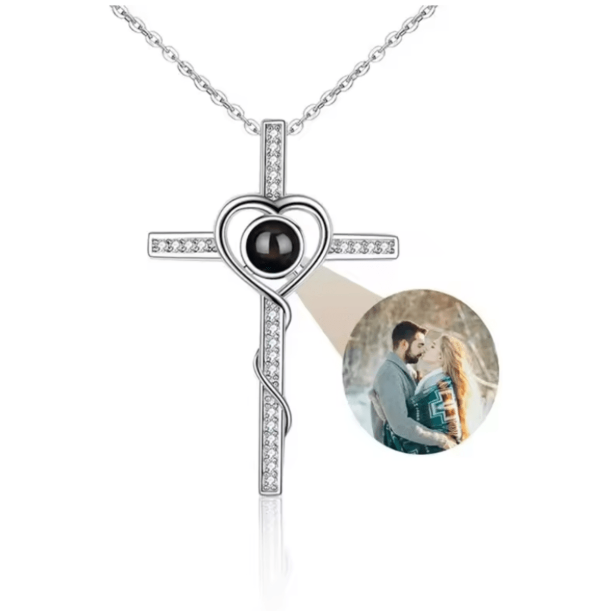 AuroraBond Custom Couple Image Photo Projection Pendant Necklace