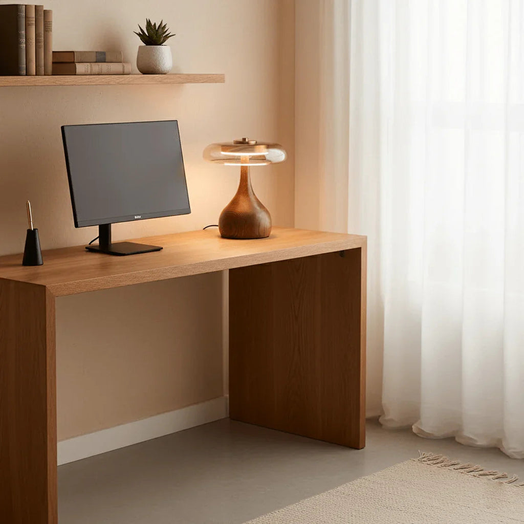 Mid-Century Wood & Glass Disc Table Lamp | wildoxy