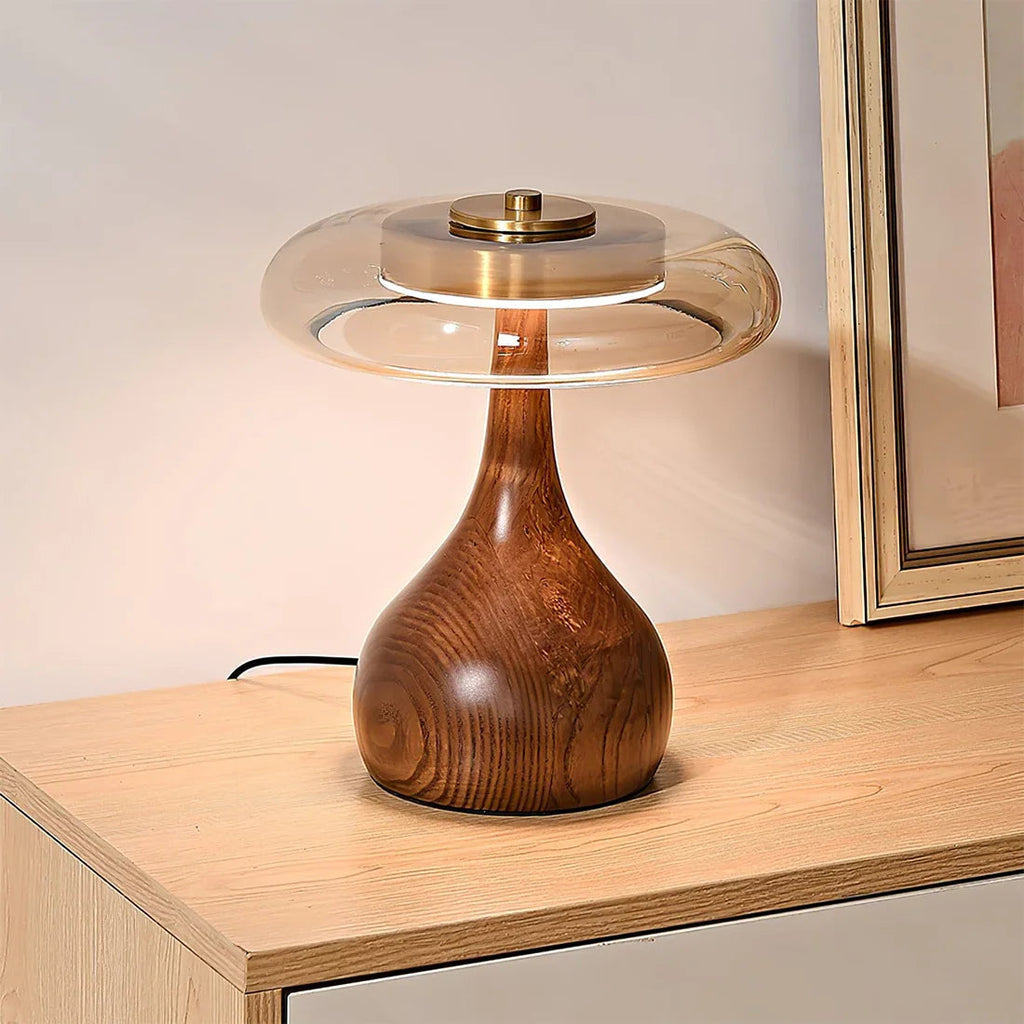 Mid-Century Wood & Glass Disc Table Lamp | wildoxy