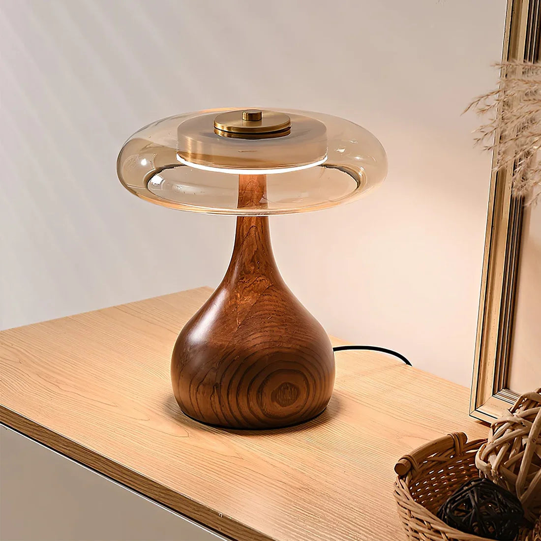 Mid-Century Wood & Glass Disc Table Lamp | wildoxy