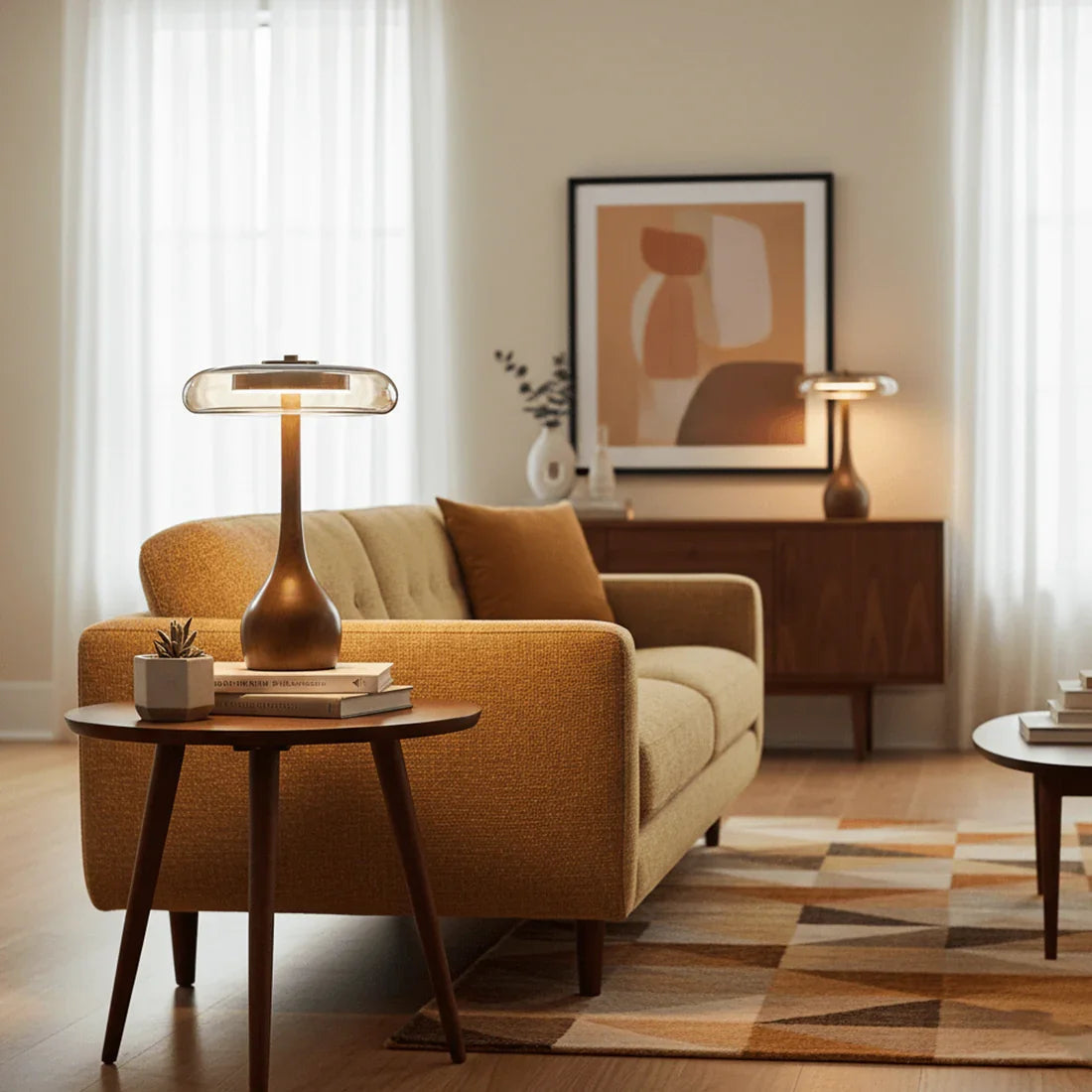 Mid-Century Wood & Glass Disc Table Lamp | wildoxy
