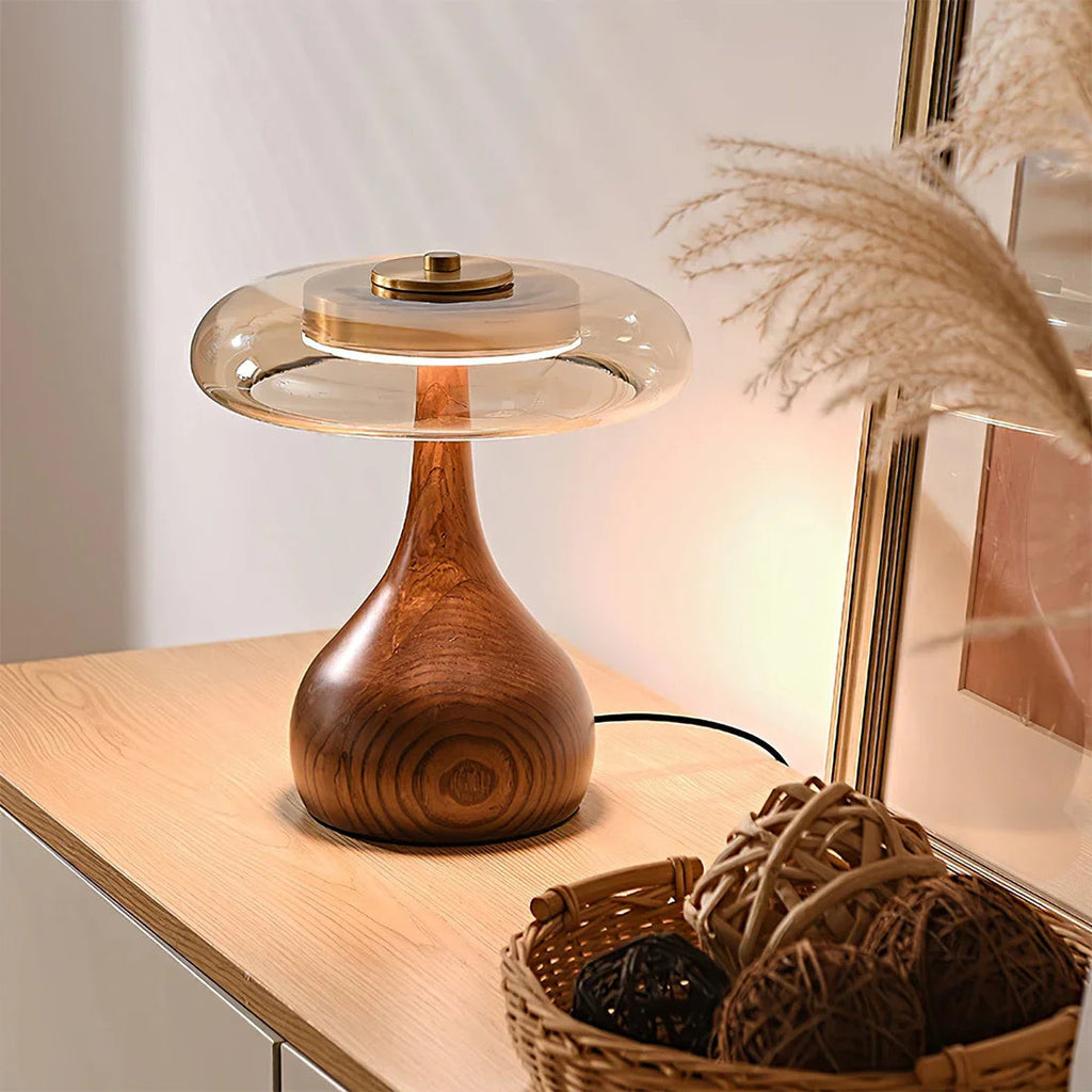 Mid-Century Wood & Glass Disc Table Lamp | wildoxy
