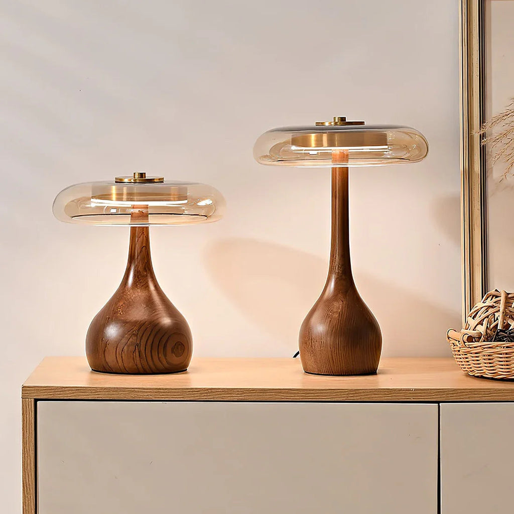 Mid-Century Wood & Glass Disc Table Lamp | wildoxy