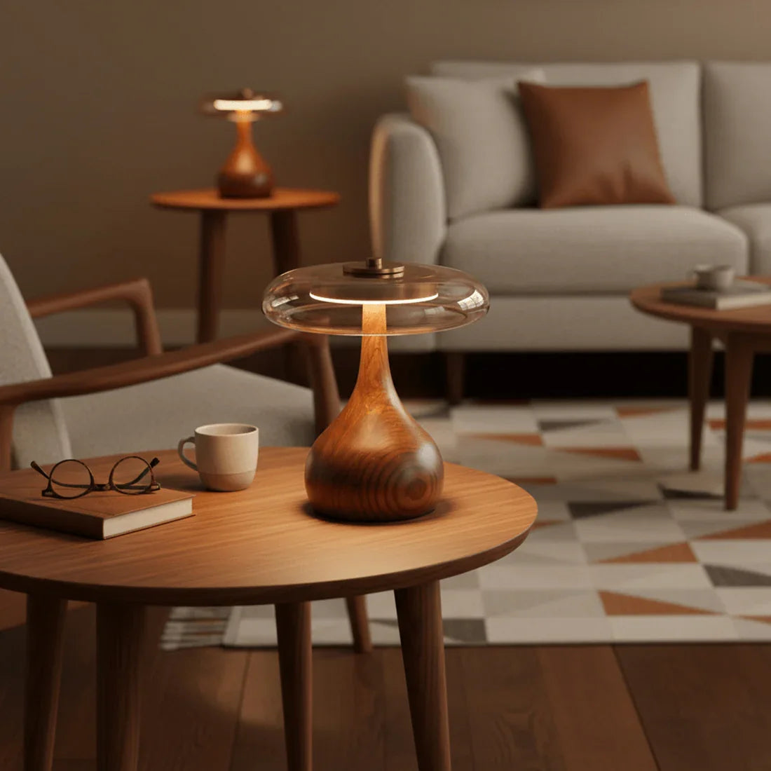 Mid-Century Wood & Glass Disc Table Lamp | wildoxy