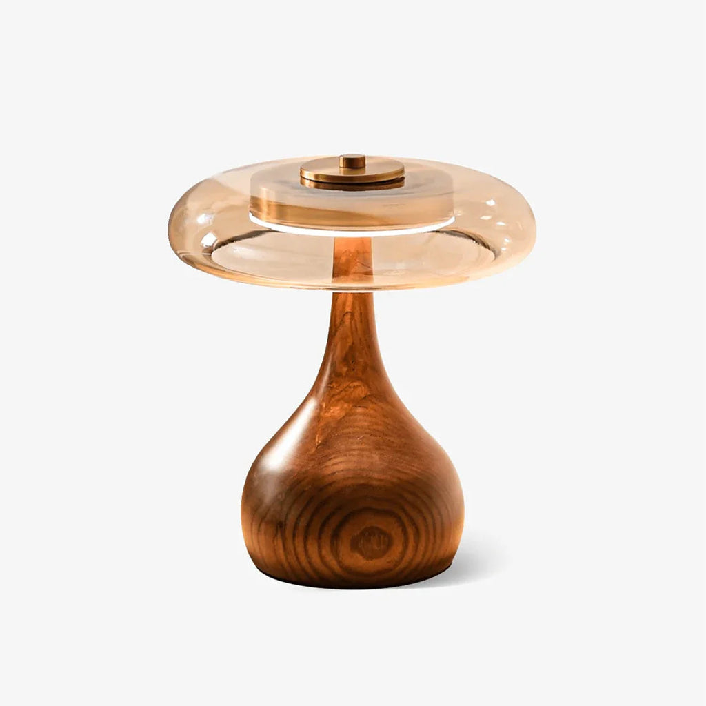 Mid-Century Wood & Glass Disc Table Lamp | wildoxy