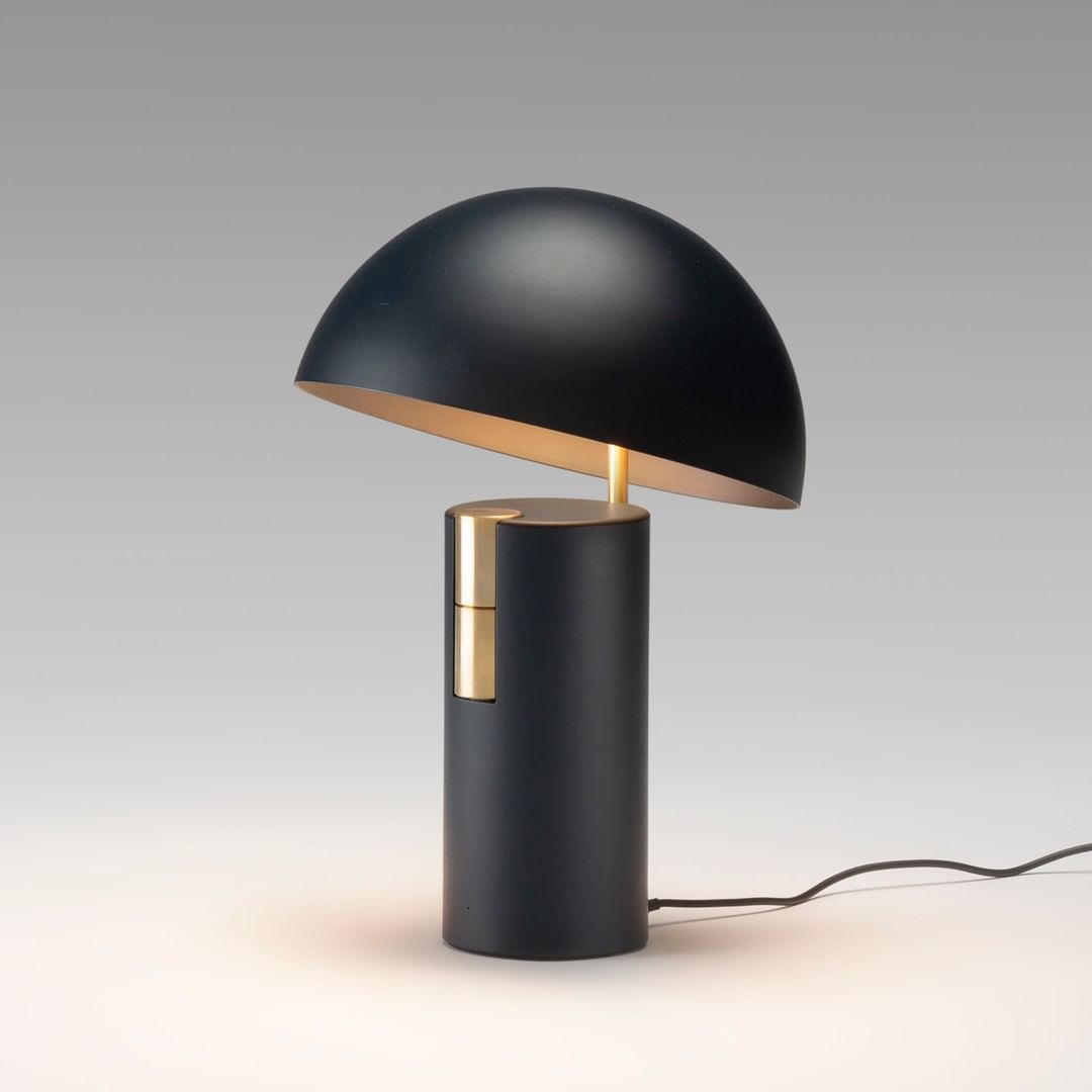 Minimalist Table Lamp — Sculpted Curved Arm, Open Bulb, Black and Gold