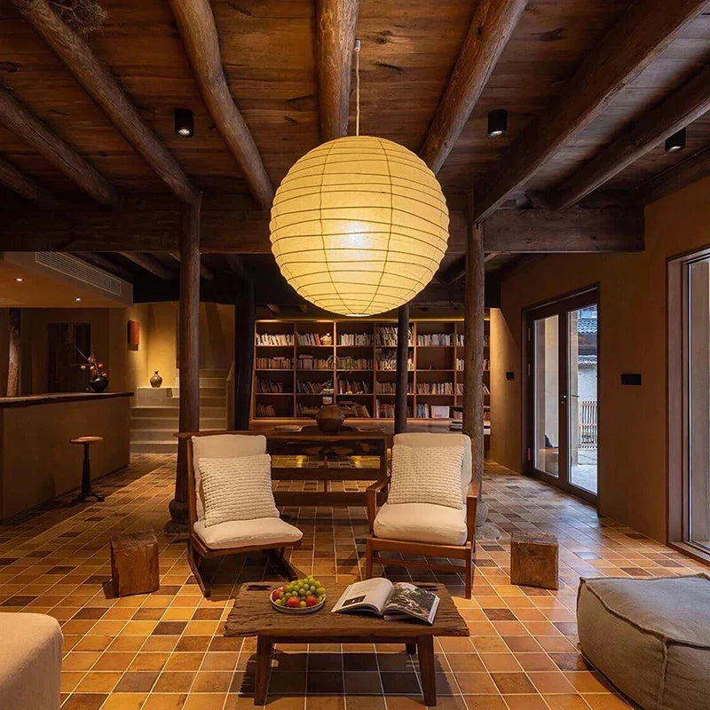 Spherical Rice Paper Pendant Ceiling Light