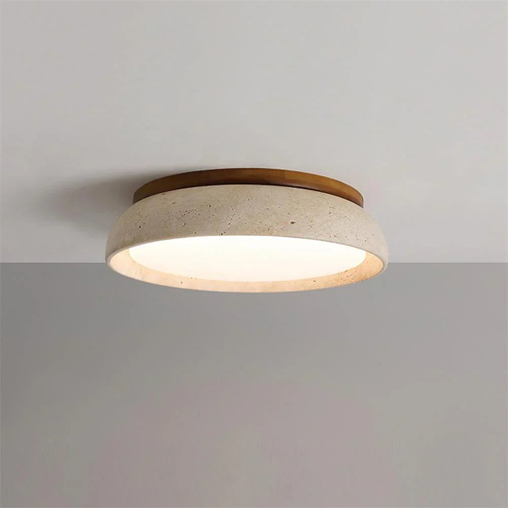Travertiinikattovalaisin — puuyksityiskohta, LED 3000K, Ø30 cm