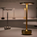 Modern Slim LED Table Lamp — Brass Look, Touch Control, Rechargeable Wireless, Circular Top