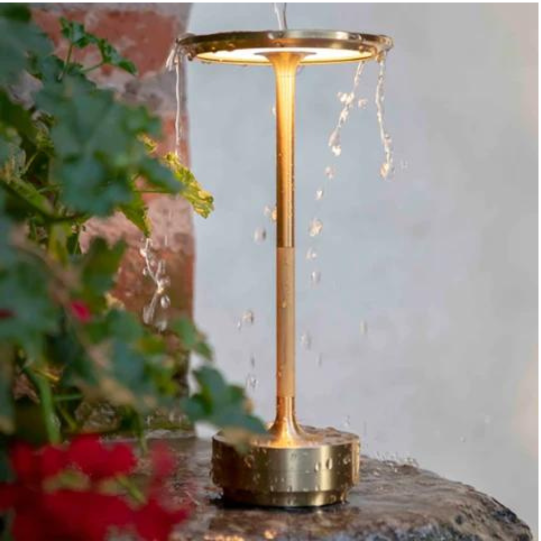 Modern Slim LED Table Lamp — Brass Look, Touch Control, Rechargeable Wireless, Circular Top