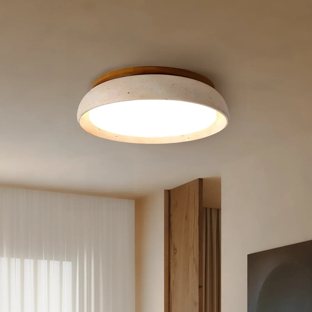 Travertiinikattovalaisin — puuyksityiskohta, LED 3000K, Ø30 cm