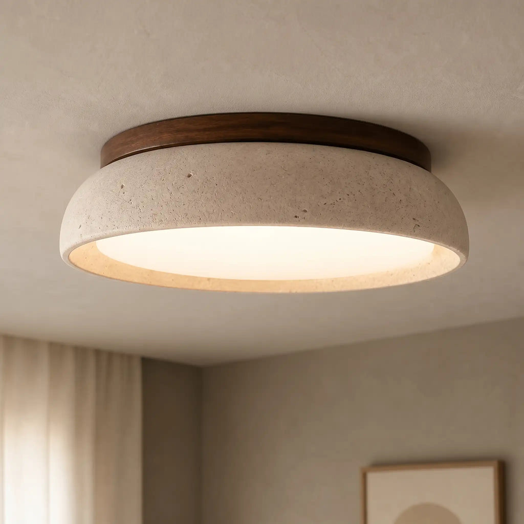 Travertiinikattovalaisin — puuyksityiskohta, LED 3000K, Ø30 cm
