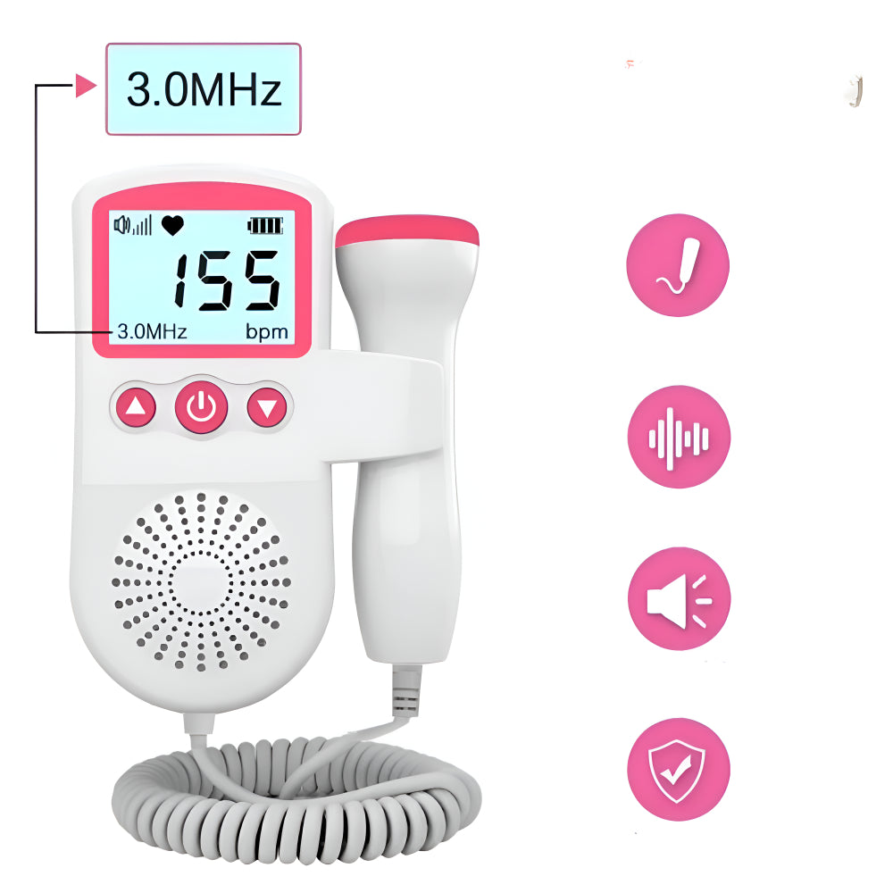 Fosterdoppler — 3 MHz-prob, LCD-skärm och högtalare