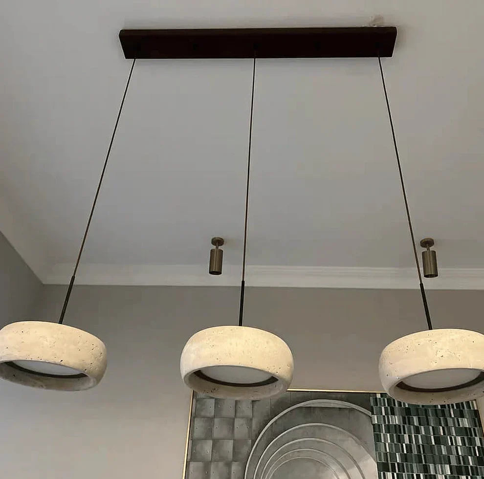 Integrated LED Travertine Pendant — Donut Shaped Ceiling Light