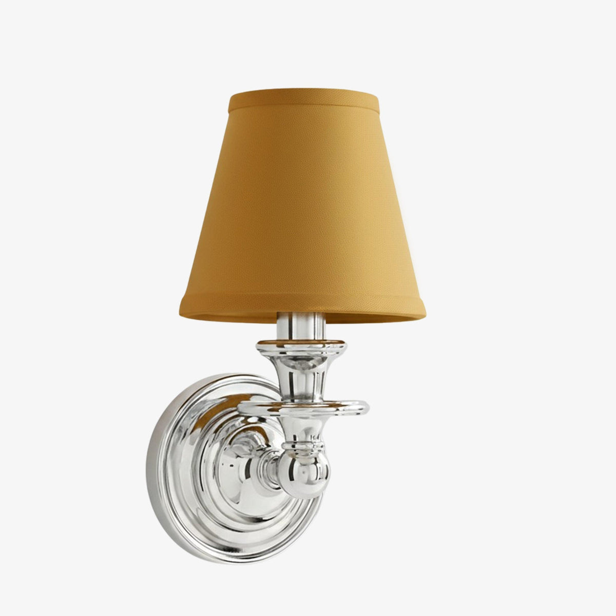 Vägglampa i smidesjärn — tygskärm, svanhalsarm