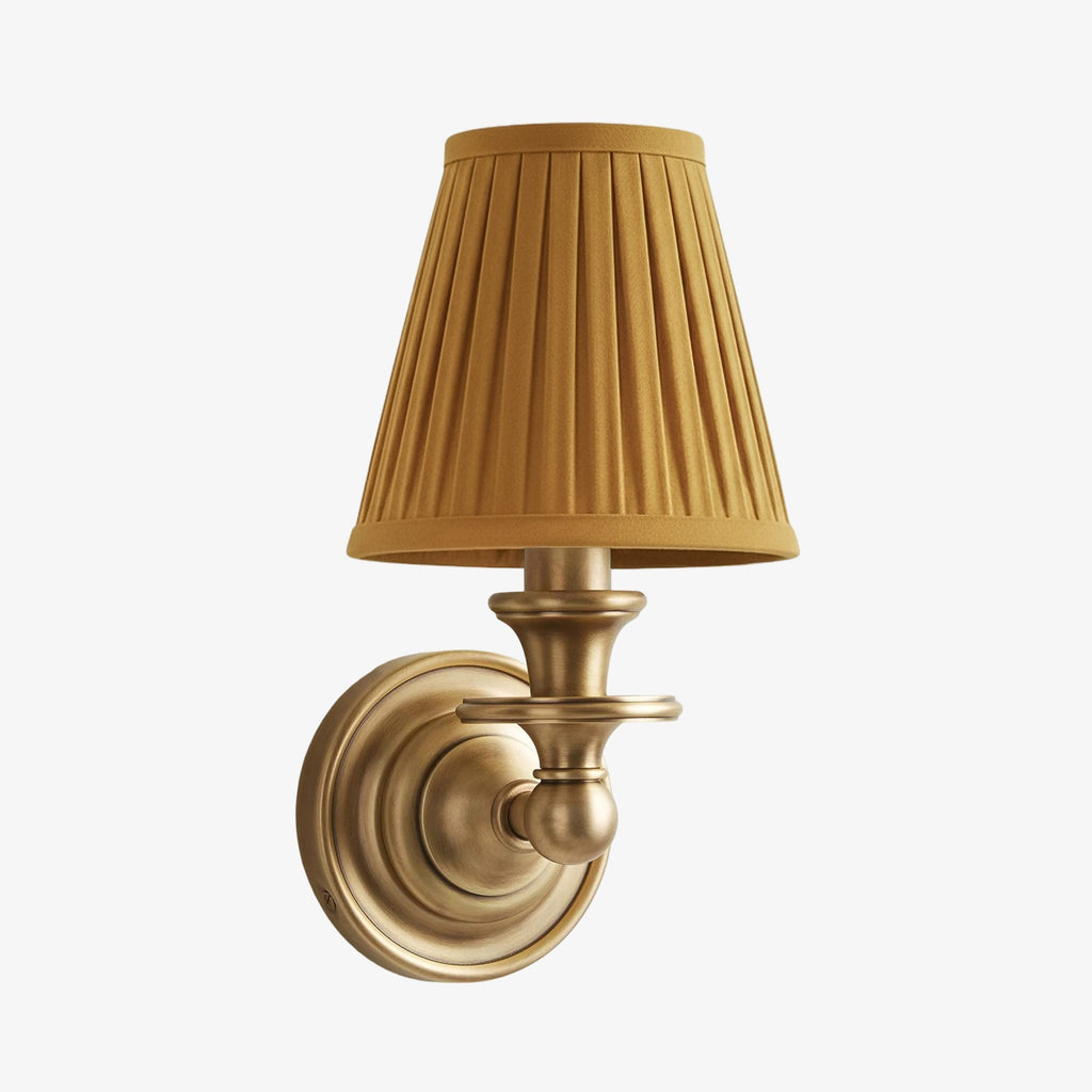 Vägglampa i smidesjärn — tygskärm, svanhalsarm