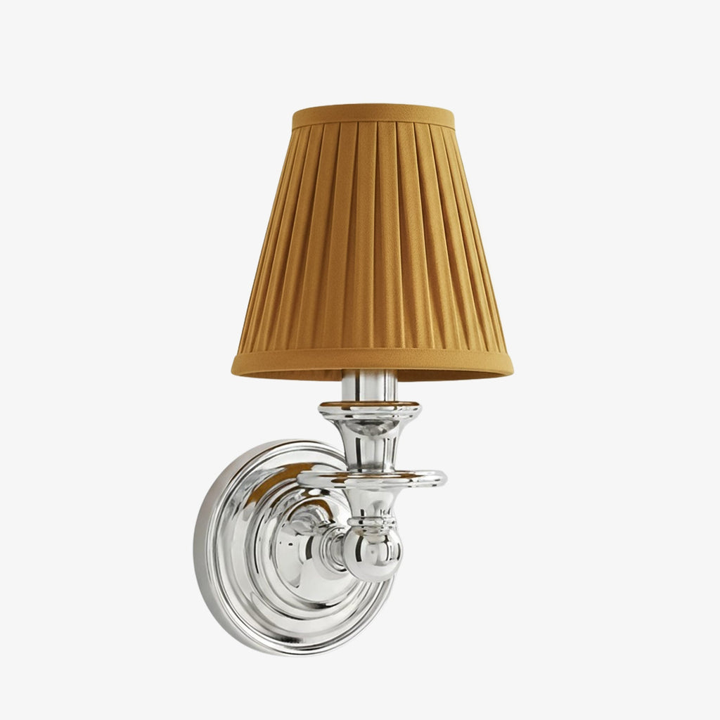 Vägglampa i smidesjärn — tygskärm, svanhalsarm