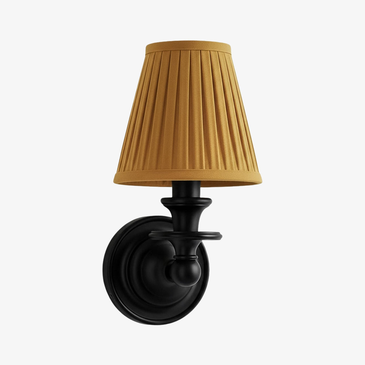 Vägglampa i smidesjärn — tygskärm, svanhalsarm