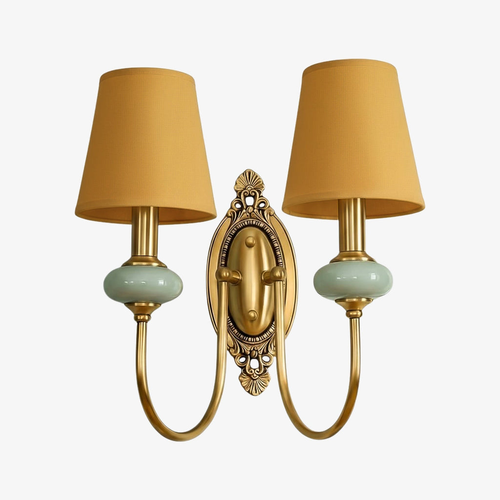 Keramische wandlamp met stoffen kap, 1 of 2 E27-lampen