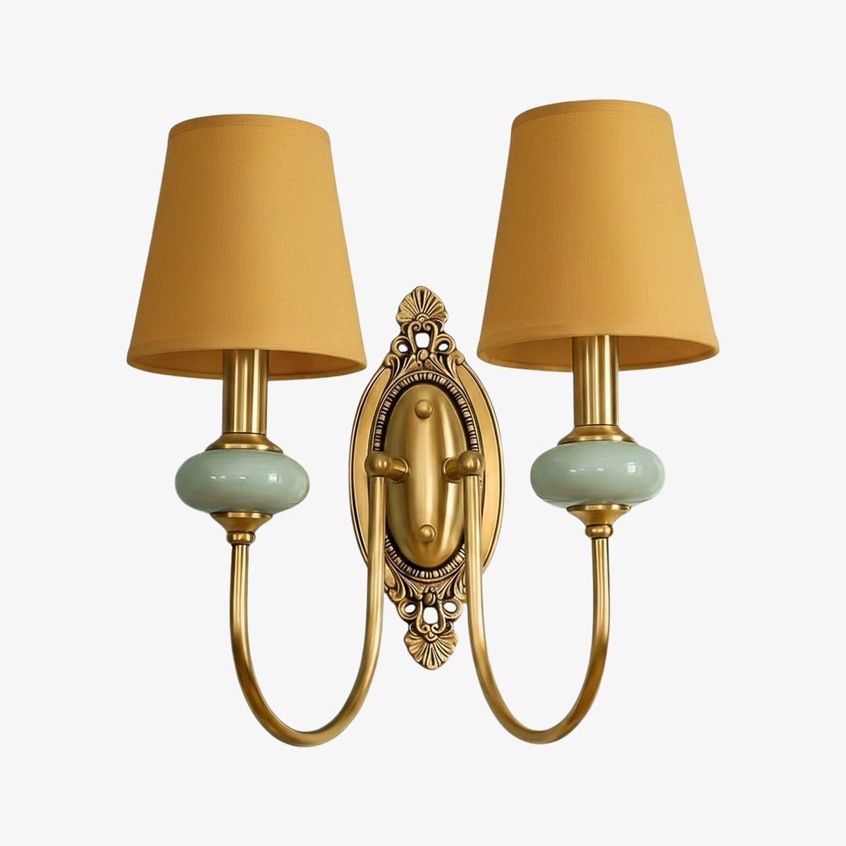 Keramische wandlamp met stoffen kap, 1 of 2 E27-lampen