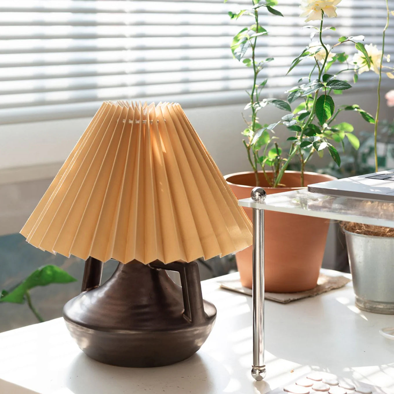 LumaNora Table Lamp — Pleated Shade, Warm Glow