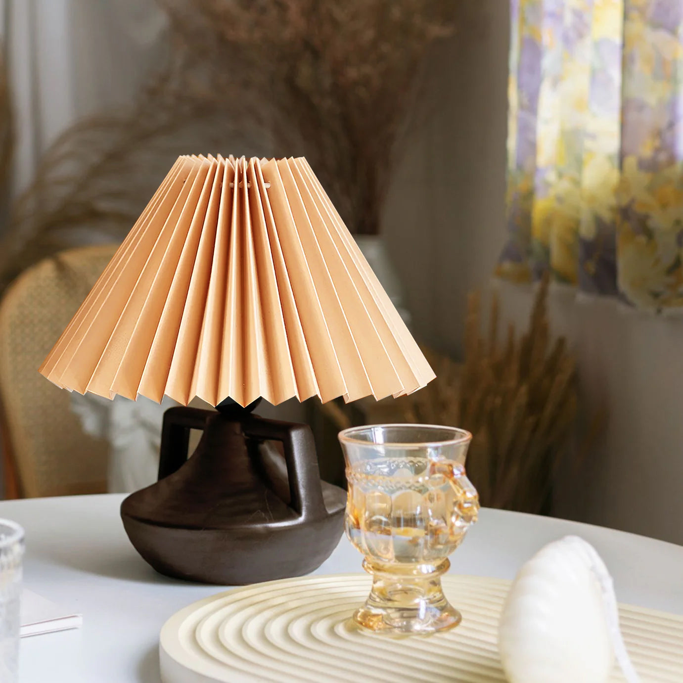 LumaNora Table Lamp — Pleated Shade, Warm Glow