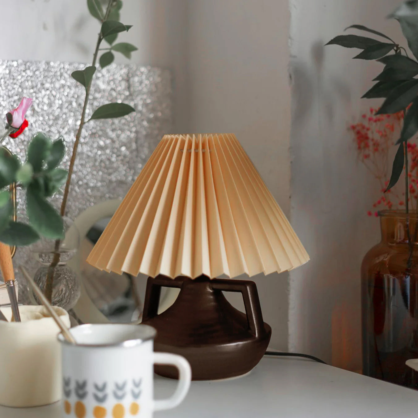 LumaNora Table Lamp — Pleated Shade, Warm Glow