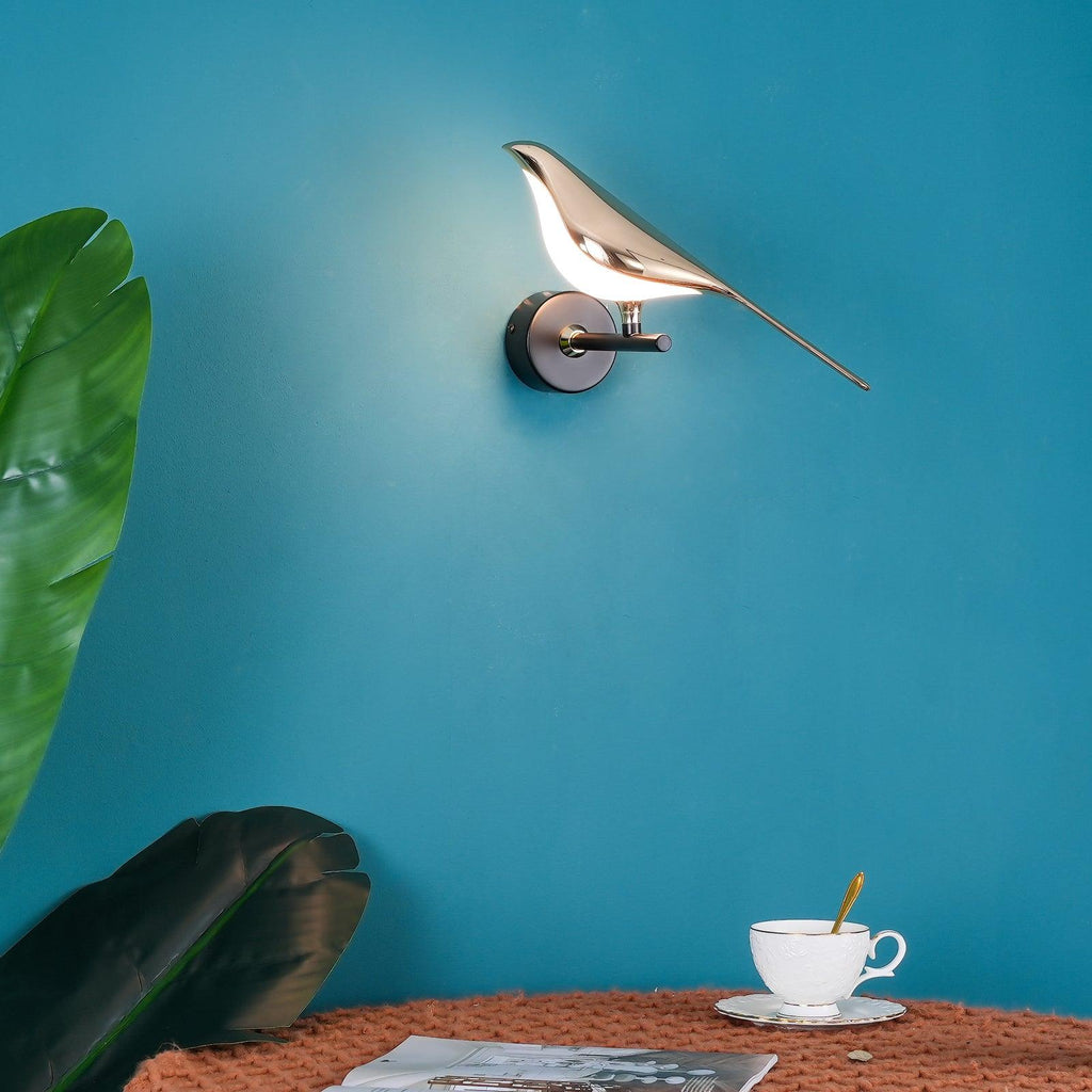 Magnetic Bird Wall Lamp – Adjustable, Black/Rose Gold