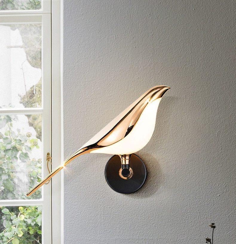 Magnetic Bird Wall Lamp – Adjustable, Black/Rose Gold