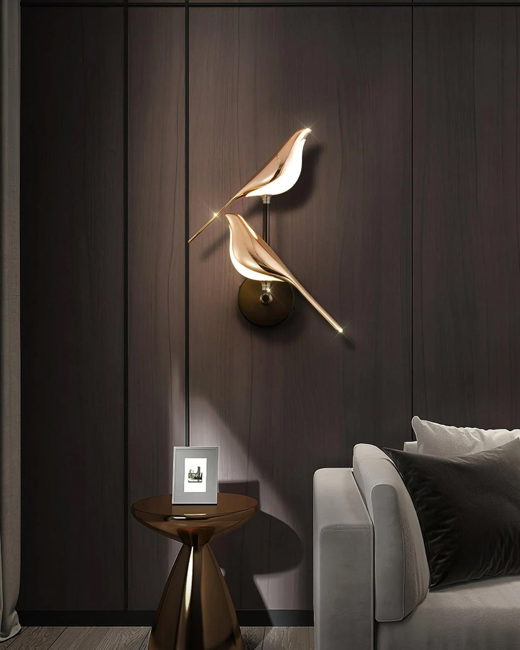 Magnetic Bird Wall Lamp – Adjustable, Black/Rose Gold