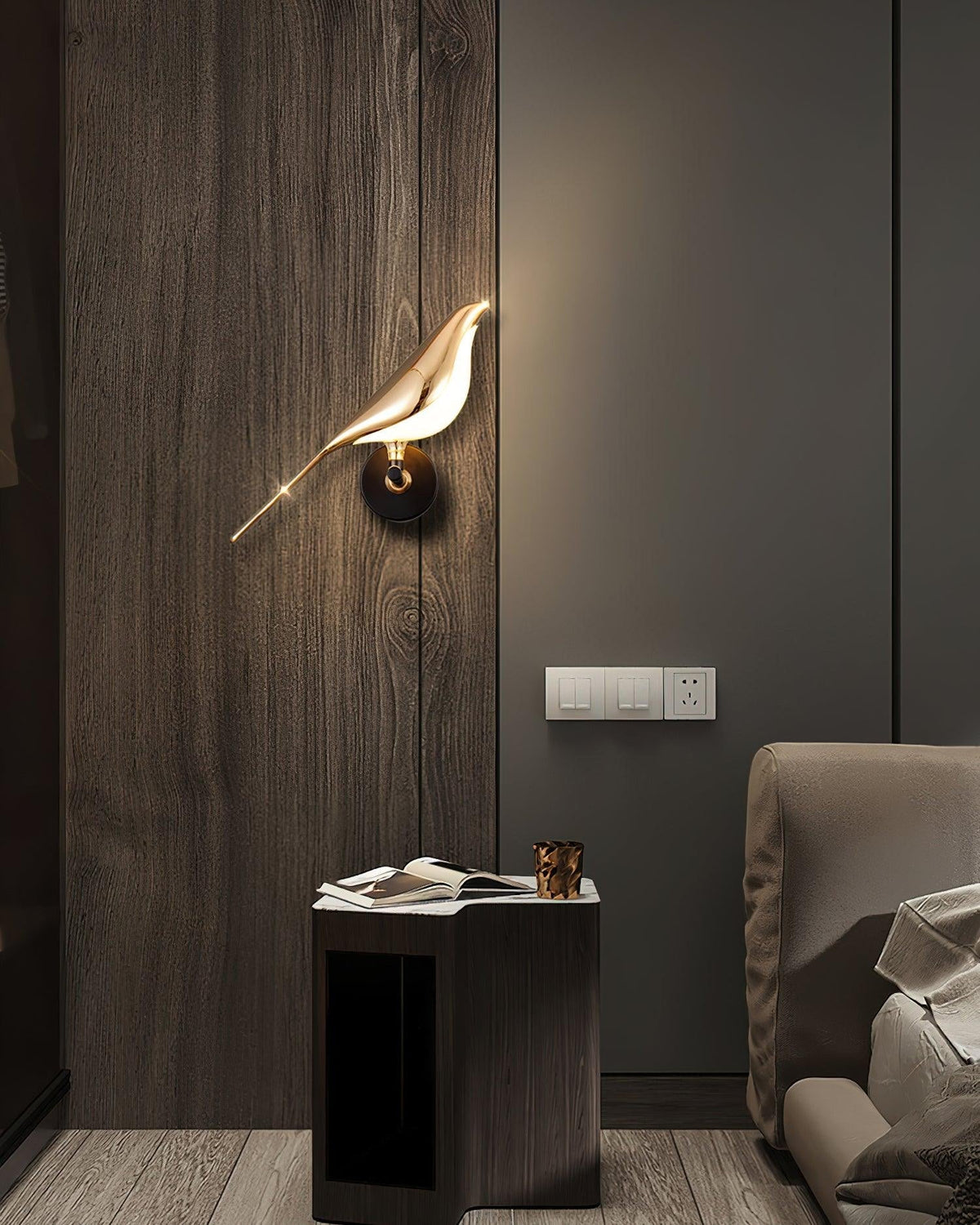 Magnetic Bird Wall Lamp – Adjustable, Black/Rose Gold