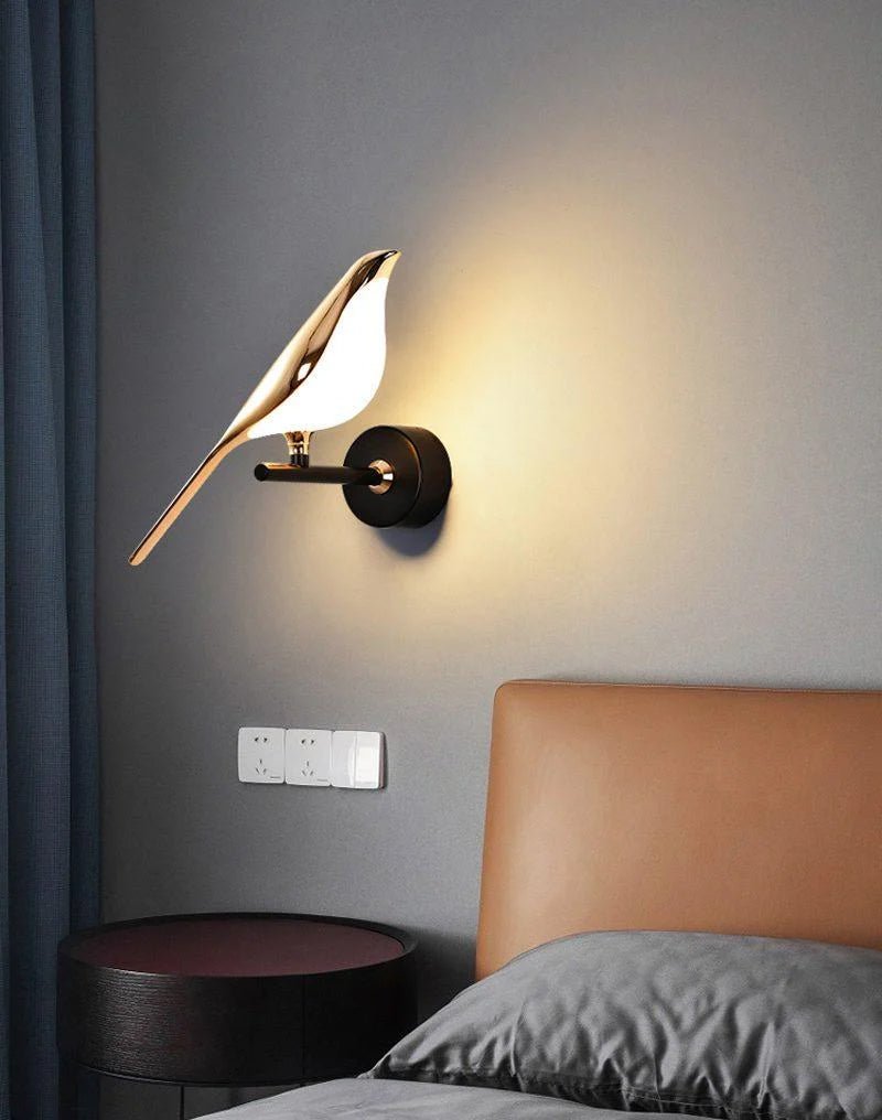 Magnetic Bird Wall Lamp – Adjustable, Black/Rose Gold