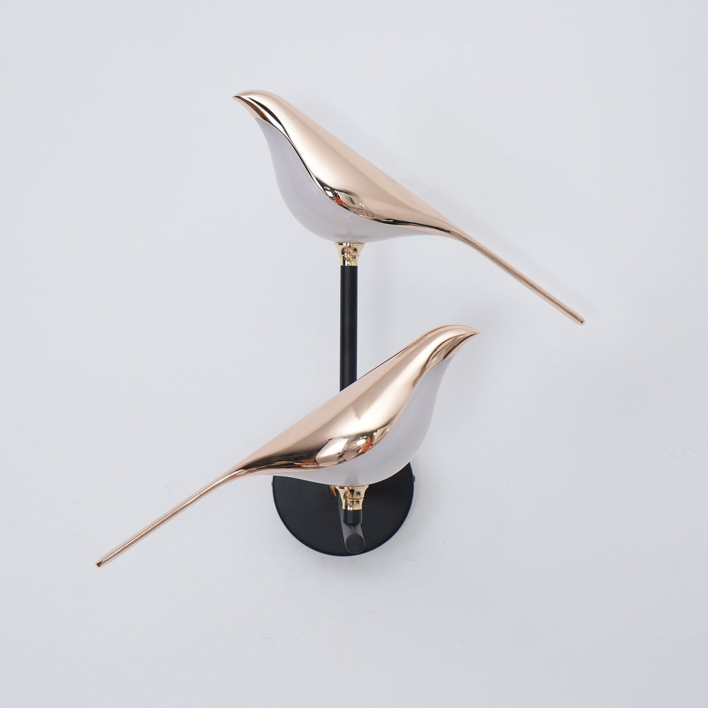 Magnetic Bird Wall Lamp – Adjustable, Black/Rose Gold
