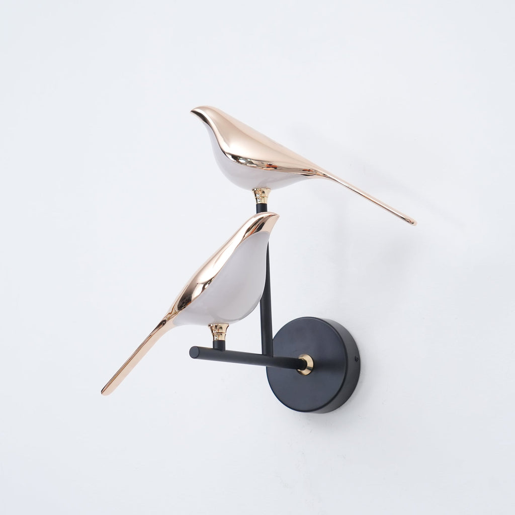 Magnetic Bird Wall Lamp – Adjustable, Black/Rose Gold