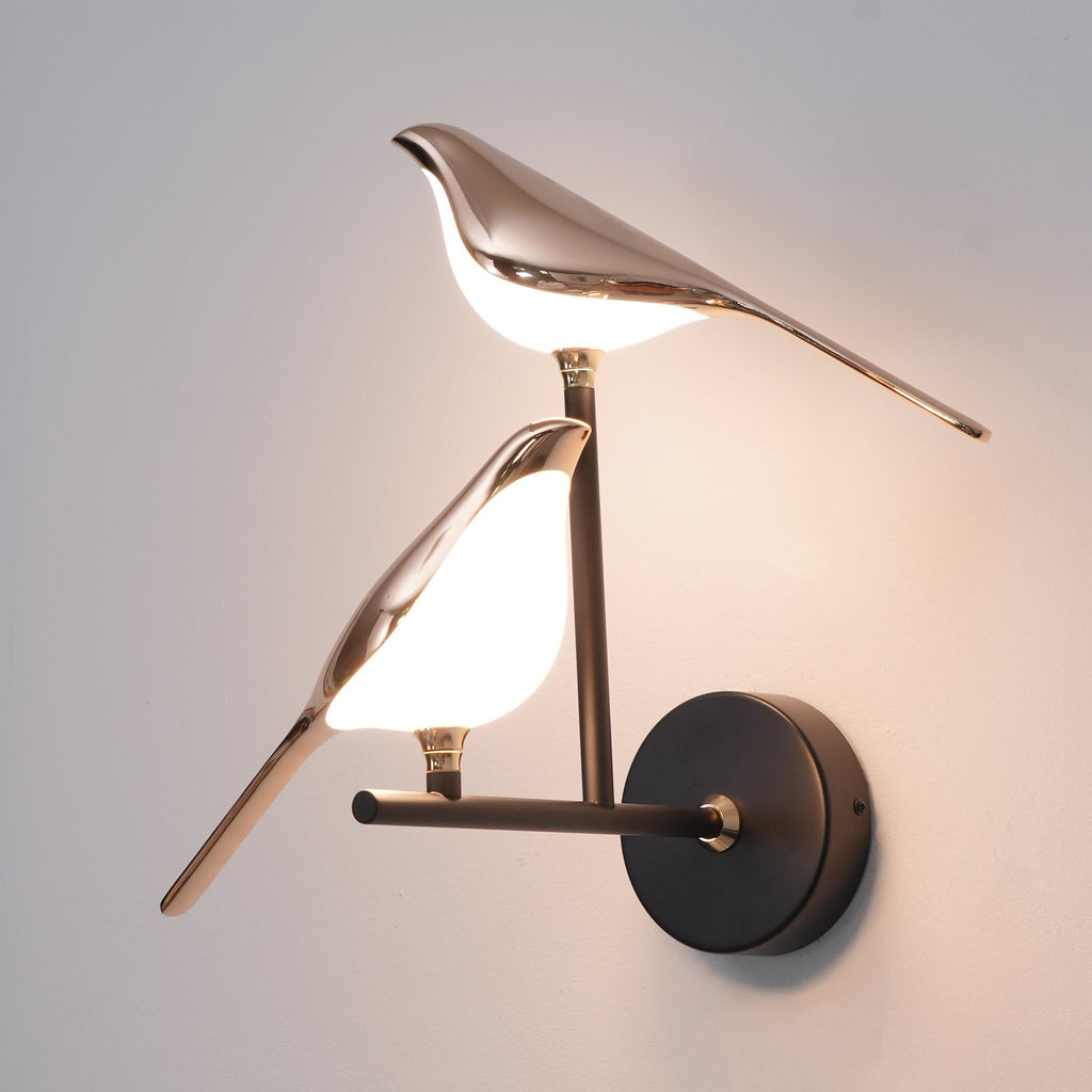 Magnetic Bird Wall Lamp – Adjustable, Black/Rose Gold