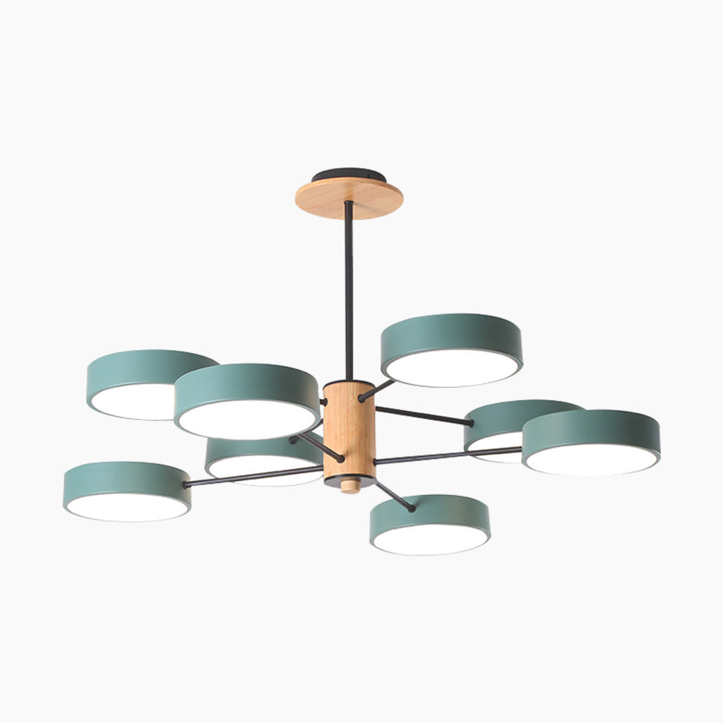 Multi-Arm LED Ceiling Lamp — Metal Frame and Wood Centerpiece