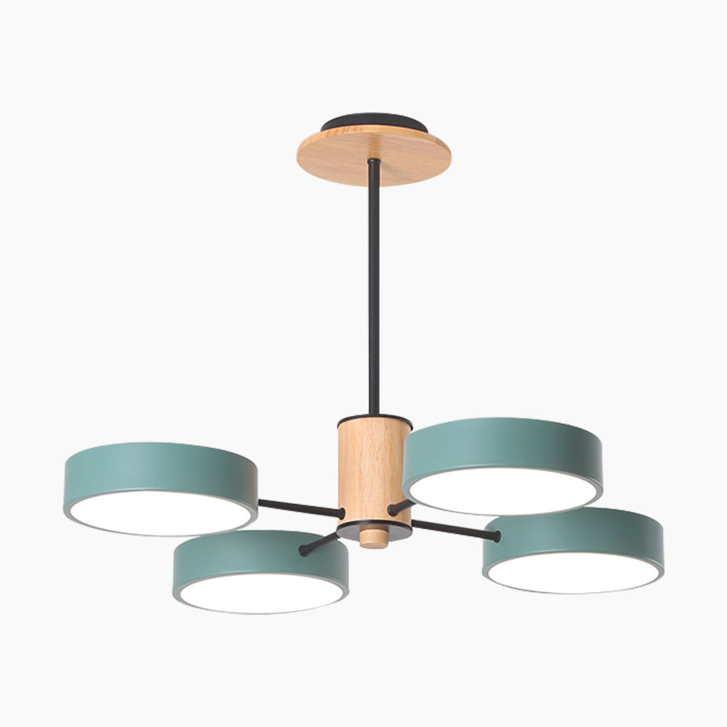 Multi-Arm LED Ceiling Lamp — Metal Frame and Wood Centerpiece